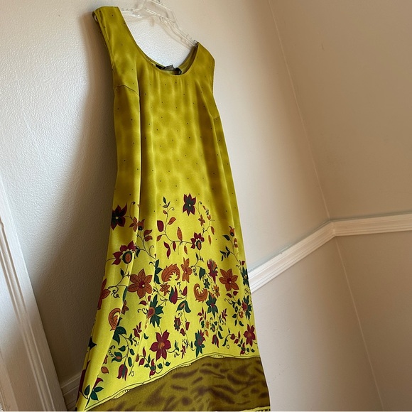 3/$20 💥 Mlle Gabriel Vintage Maxi Dress Chartreuse Floral Print w/ Cinched Waist - Picture 5 of 17